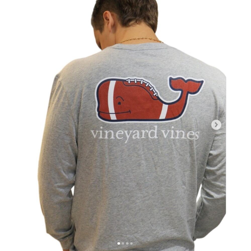 Vineyard Vines Mens Football Whale Long Sleeve Pocket T-Shirt Gray Size Small